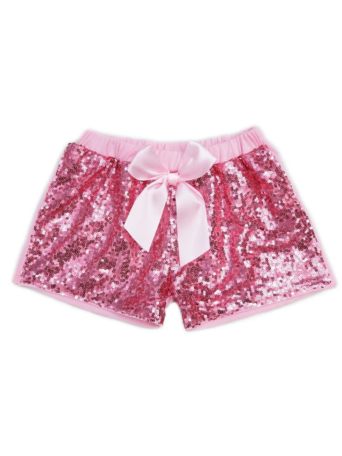 Girls Multi Color Sequin Satin Bow Elastic Waist Shorts 24 Months-6 - SophiasStyle.com